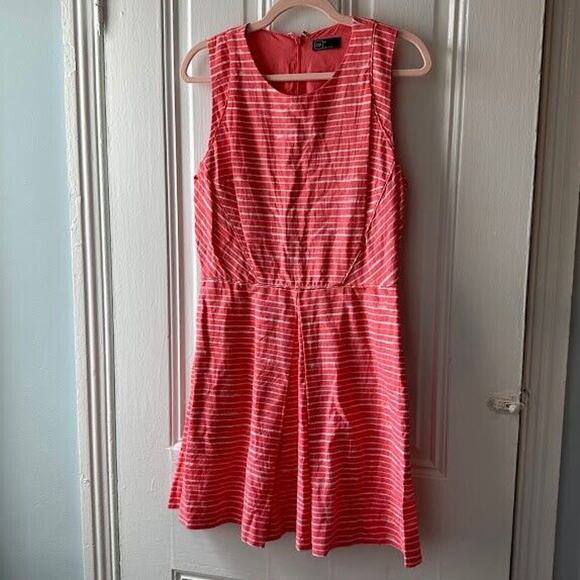 Gap Pink and White Striped Linen Blend Lined Mini Dress Size 10 - Picture 1 of 4
